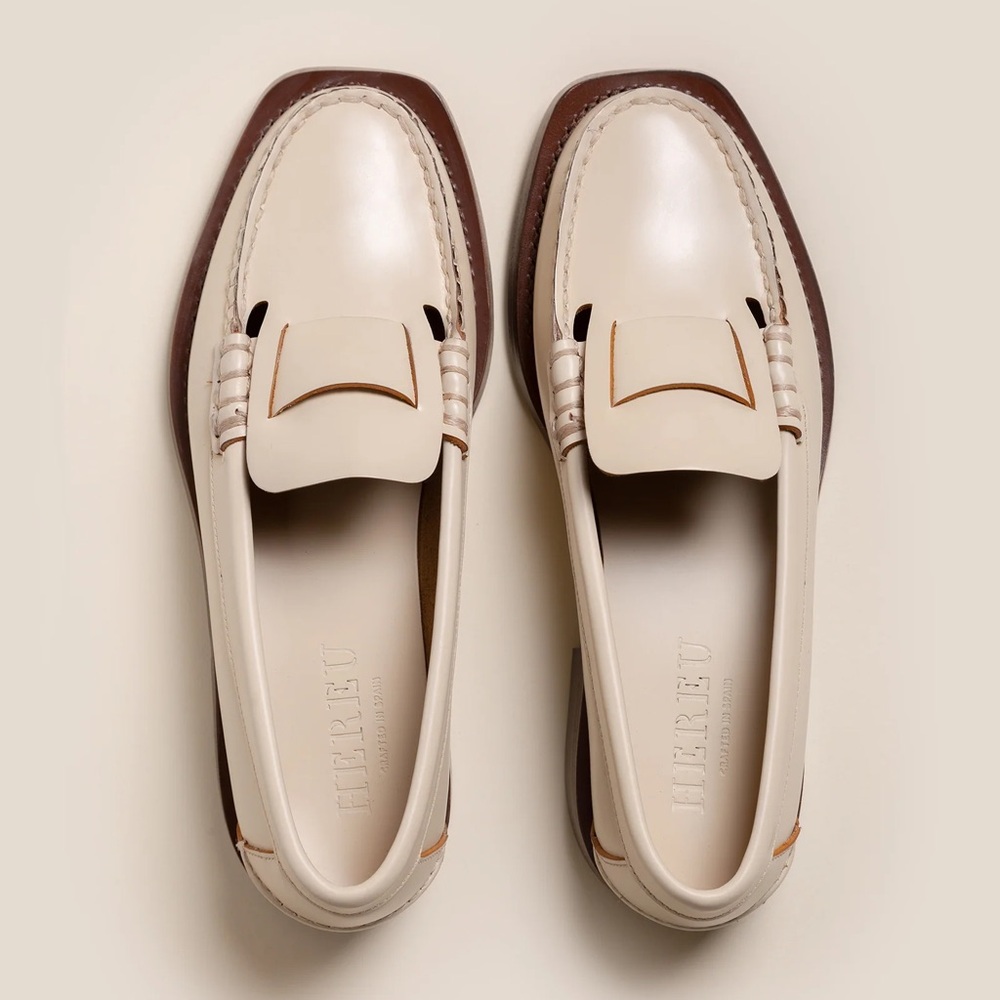 Hereu Sineu Loafers with Interlaced-detail Slip-on Loafer in Custard Size 37